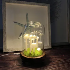 Multiple White Mushroom Bright Moss Night Light