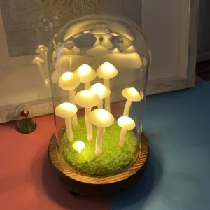 Multiple White Mushroom Bright Moss Night Light