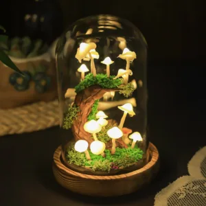 Mushroom Night Light with Crescent Stump and Moss