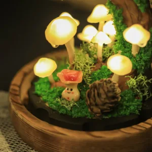 Mushroom Night Light with Crescent Stump and Moss