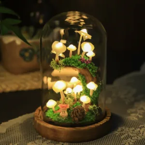 Mushroom Night Light with Crescent Stump and Moss