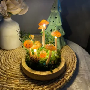 Mushroom Night Light with Pine Cone