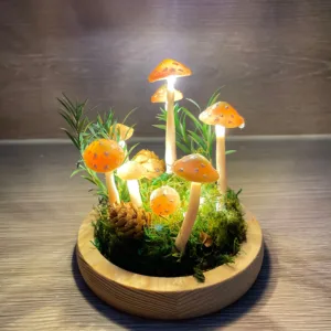 Mushroom Night Light with Pine Cone