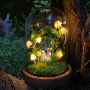 Mushroom Night Light Wreath with Ladybugs and Crystal
