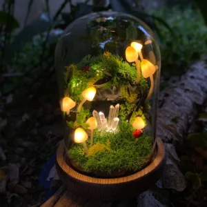 Mushroom Night Light Wreath with Ladybugs and Crystal
