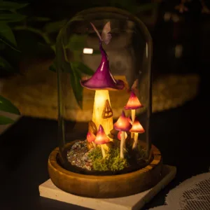 Mysterious Purple Mushroom Night Light with Witch Hat