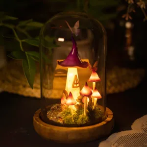 Mysterious Purple Mushroom Night Light with Witch Hat