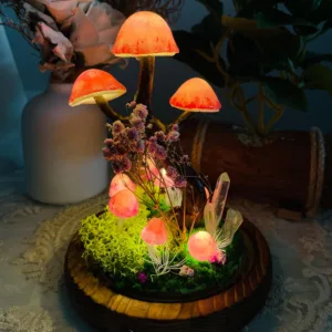 Pink Crystal Butterfly Mushroom Night Light