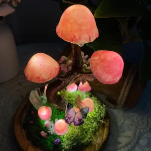Pink Crystal Butterfly Mushroom Night Light