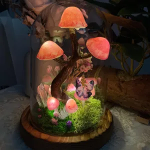 Pink Crystal Butterfly Mushroom Night Light