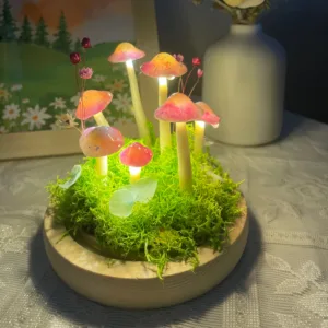 Pink Orange Spotted Mushroom Night Light