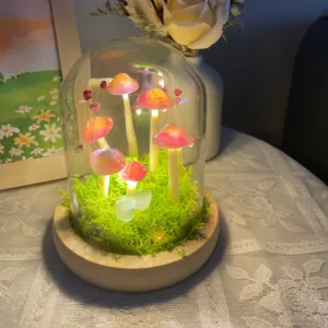 Pink Orange Spotted Mushroom Night Light