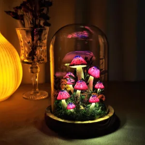 Pink Speckled Cap Mushroom Night Light with Fairy Lights