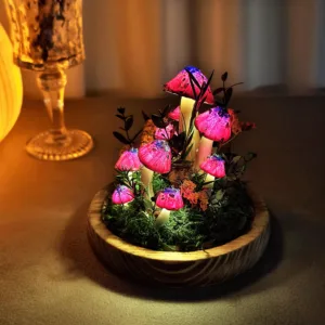 Pink Speckled Cap Mushroom Night Light with Fairy Lights