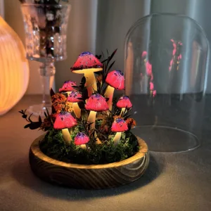 Pink Speckled Cap Mushroom Night Light with Fairy Lights