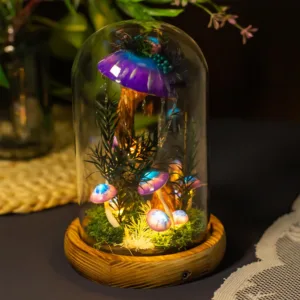 Purple Blue Mushroom Night Light with Water Droplet Effect