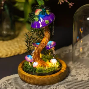 Purple Blue Mushroom Night Light with Water Droplet Effect